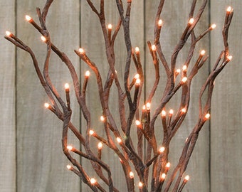 Lighted Willow Twigs Bush 60 Count Teeny Clear Soft White Bulbs, Brown 16 Foot Cord Indoor/Outdoor Use