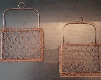 Two 5" Rusty Chicken Wire Wall Baskets (set of two)