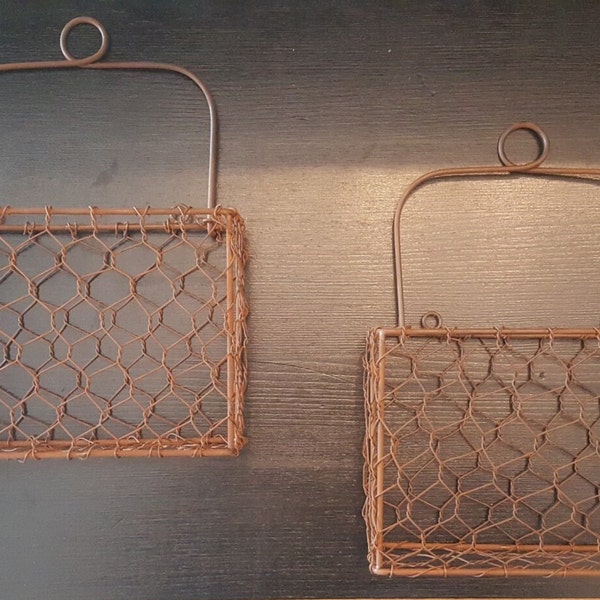 Two 5" Rusty Chicken Wire Wall Baskets (set of two)