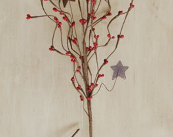 Six Red 24" Pip Berry Sprays with Rusty Stars (set of 6)