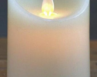 Cream 4" Pillar Moving Flame LED Candle Battery Operated Timer Pillar