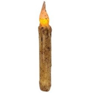 May include: A battery-operated, flameless candle with a realistic flickering effect. The candle has a textured, brown wax appearance with dark speckles. The flame is a warm, amber color, creating a cozy ambiance. Ideal for home decor and seasonal displays.