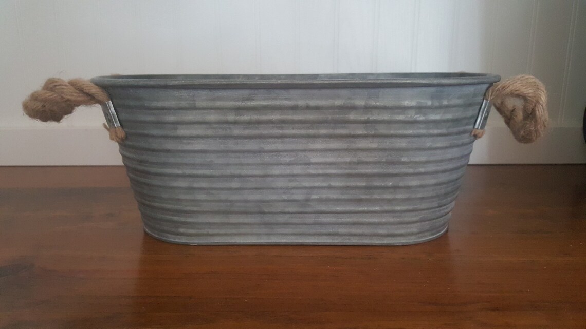 Corrugated Galvanized Oval Metal Bucket Rope Handles 12.5 Etsy