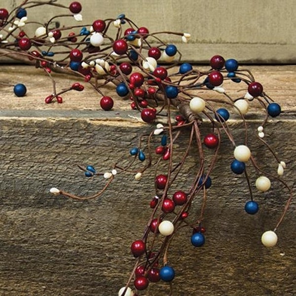 4' Americana Mixed Berry Garland Red Ivory Royal Blue
