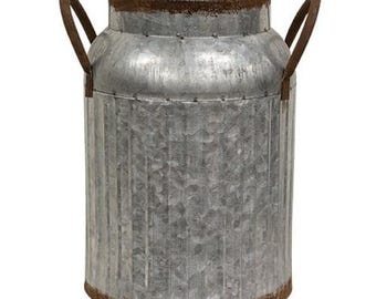 10" Galvanized Metal Wide Mouth Decorative Milk Can Planter or Vase Vintage-Style