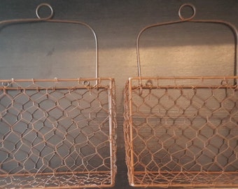 Two 6" Rusty Chicken Wire Wall Baskets (set of two)