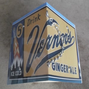 Vernor&#39;s vintage sign ginger ale metal top birdhouse rough sawn wood box easy clean out wrens finches chickadees