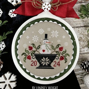 Snowman 2024 Cross Stitch by Lindsey Weight of Primrose Cottage - PAPER Pattern PCS-128