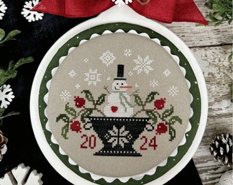 Snowman 2024 Cross Stitch by Lindsey Weight of Primrose Cottage - PAPER Pattern PCS-128