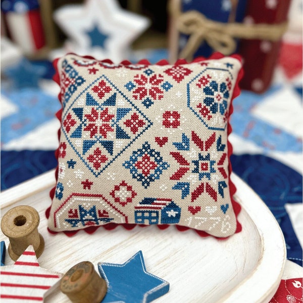 Patriotic Quaker Cross Stitch by Lindsey Weight of Primrose Cottage - PAPER Pattern PCS-126