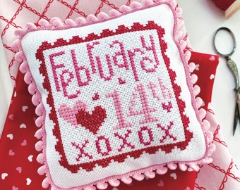 February 14th  Valentine Cross Stitch by Lindsey Weight of Primrose Cottage Stitches - PDF Pattern