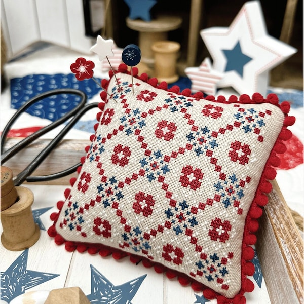 Red, White, and Blue Quilt Cross Stitch by Lindsey Weight of Primrose Cottage - PDF Pattern