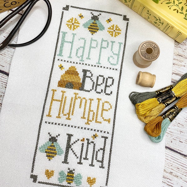 Bee Happy Cross Stitch by Lindsey Weight of Primrose Cottage Stitches - PDF Pattern