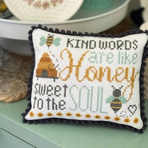 Kind Words Cross Stitch by Lindsey Weight of Primrose Cottage Stitches - PAPER Pattern PCS-016