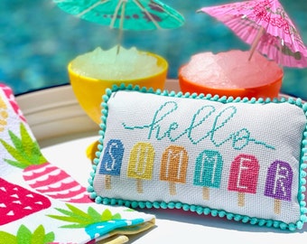 Summer counted cross stitch pattern quote summer wall art hello summer wall decor gift for mom modern cross stitch easy summer decor #085