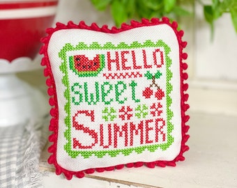 Summer counted cross stitch pattern quote summer wall art hello summer wall decor gift for mom modern cross stitch easy summer decor #085
