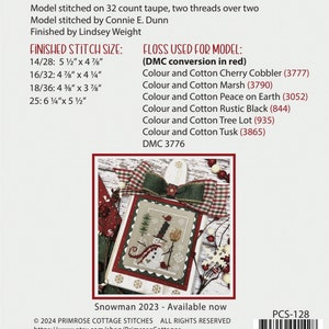 Snowman 2024 Finishing Kit By Lindsey Weight of Primrose Cottage FK-128 image 3