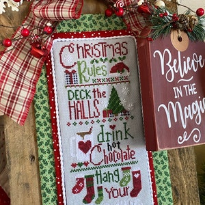 Christmas Rules Cross Stitch by Lindsey Weight of Primrose Cottage Stitches - PAPER Pattern PCS-012