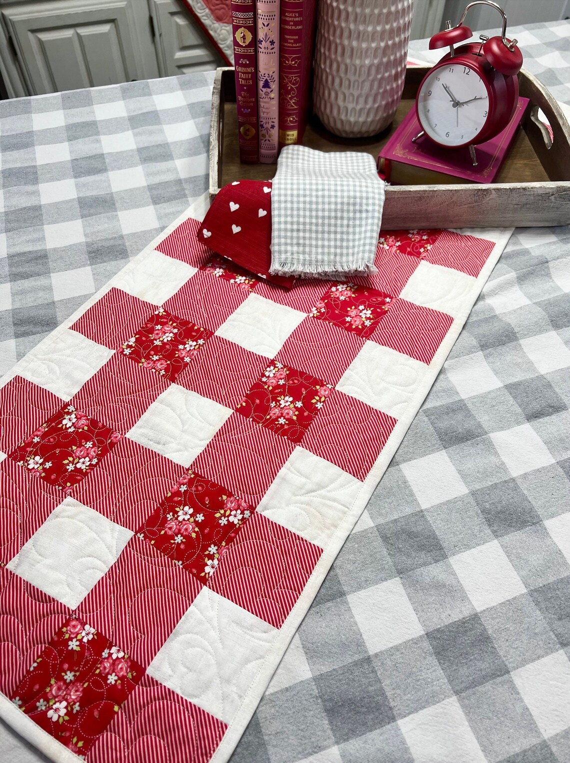 Red Gingham Patchwork Table Runner Kit Pattern Not Included Etsy