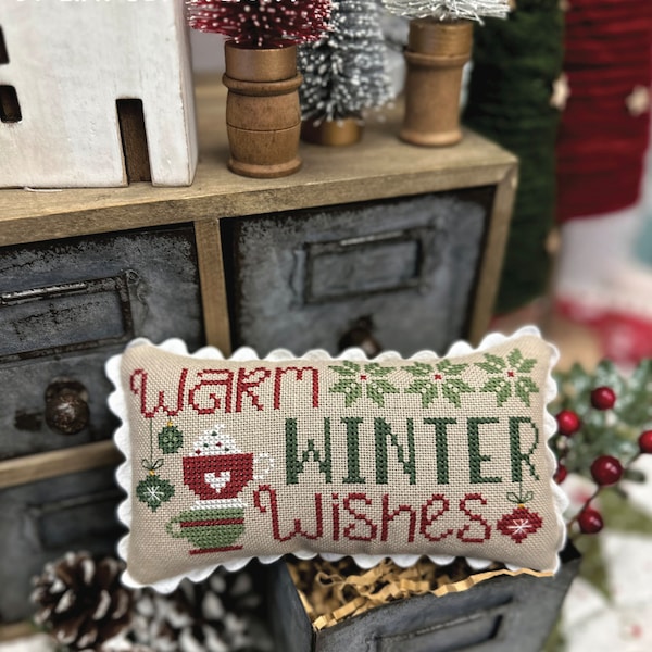 Warm Winter Wishes Cross Stitch by Lindsey Weight of Primrose Cottage - PAPER Pattern PCS123