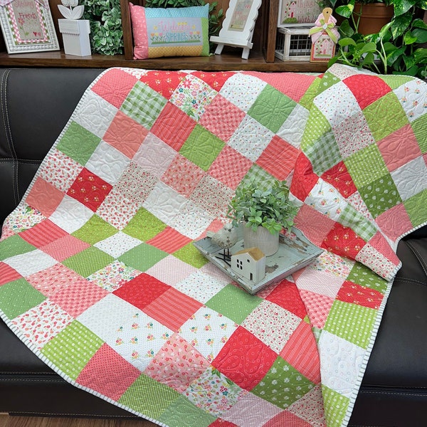 Pink and Green Patchwork Quilt Kit - Pattern is included QK-064