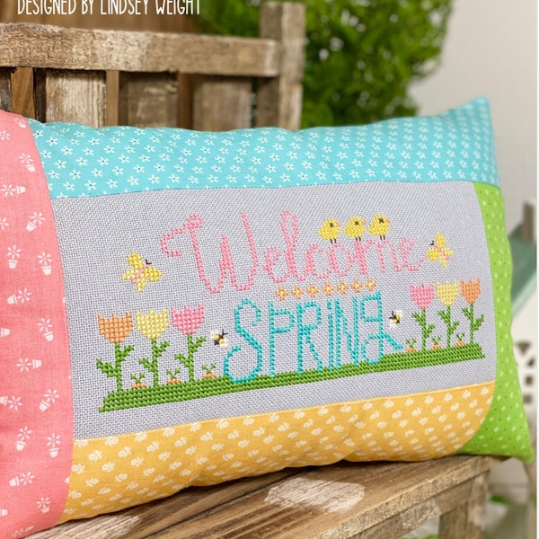Welcome Spring Cross Stitch by Lindsey Weight of Primrose Cottage Stitches - PDF Pattern