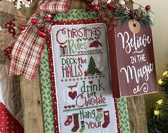 Christmas Rules Cross Stitch by Lindsey Weight of Primrose Cottage Stitches - PDF Pattern