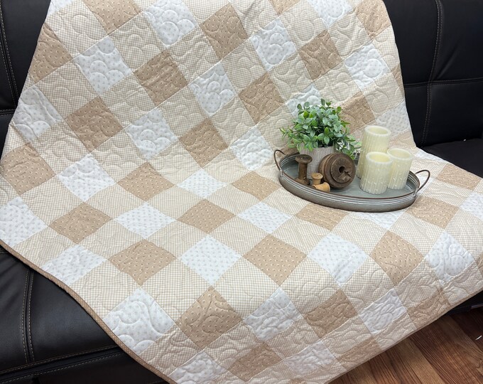 Gingham Patchwork in Fig Tree Taupe Gingham Jelly and Jam Quilt Kit ...