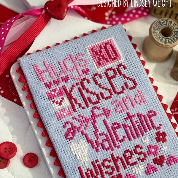 Hugs and Kisses Valentine's Day Cross Stitch by Lindsey Weight of Primrose Cottage Stitches - PDF Pattern