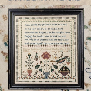 Emma Badman Wadford A Sampler Reproduction Cross Stitch by Erica Michaels - Paper Pattern
