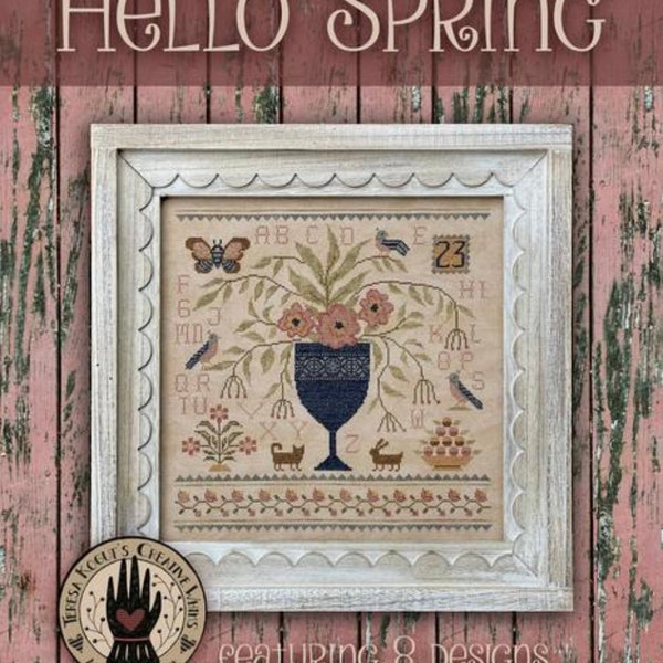 Hello Spring Cross Stitch book with 8 designs by Teresa Kogut - Paper Pattern