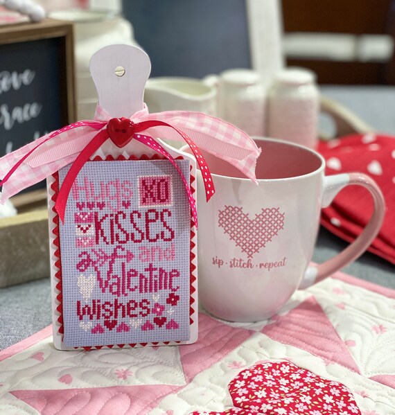 Hugs and Kisses Valentine's Day Cross Stitch by Lindsey Weight of