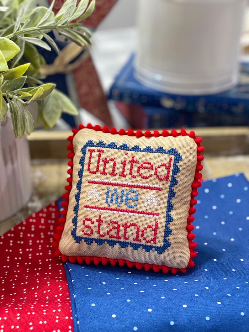 United We Stand Cross Stitch by Lindsey Weight of Primrose Cottage Stitches Patriotic PAPER Pattern PCS-078 image 1