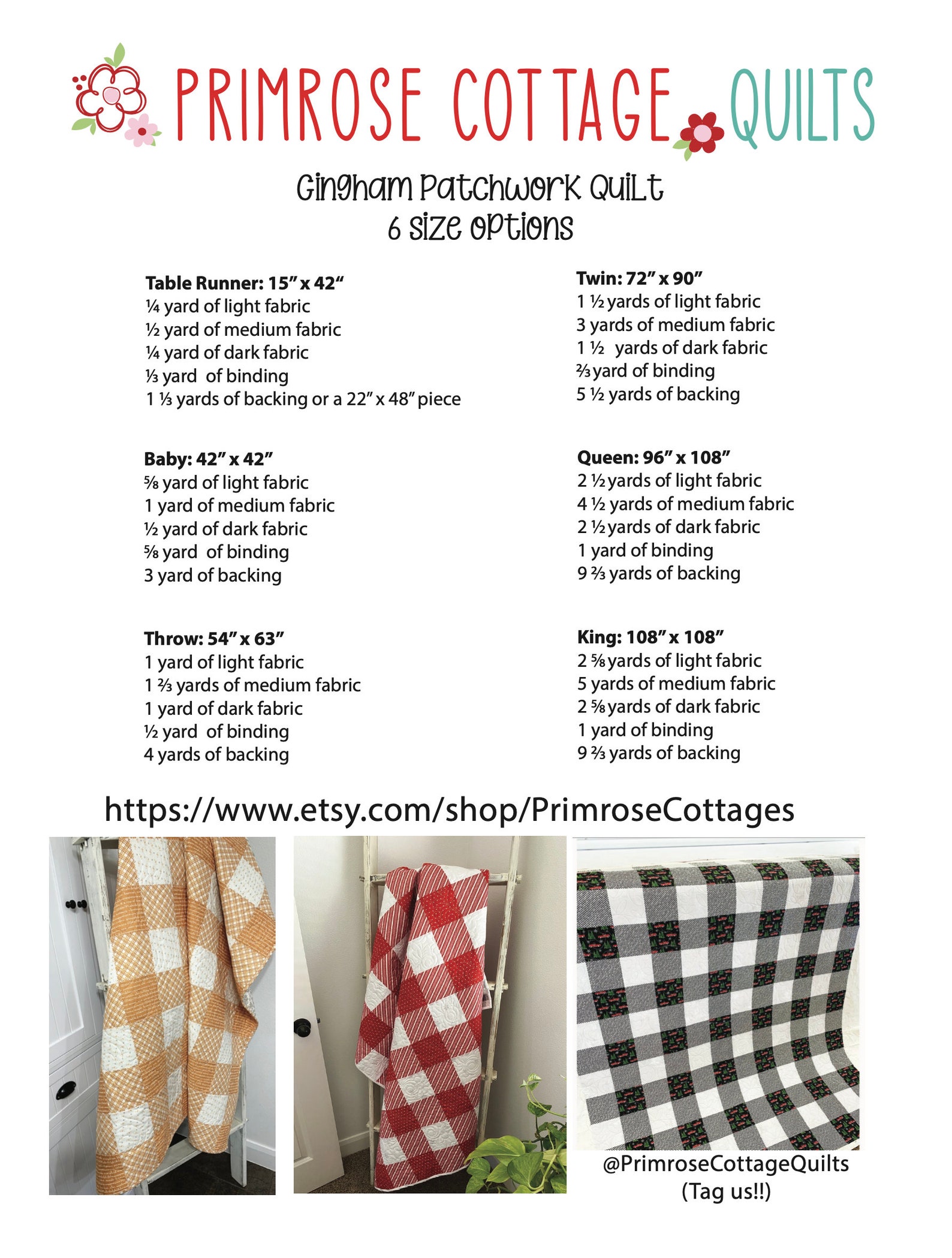Gingham Patchwork Quilt Pattern - Six Size Options PDF Download - Etsy ...