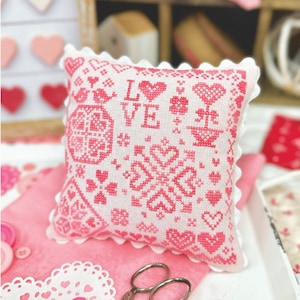 Valentine's Day Quaker Cross Stitch by Lindsey Weight of Primrose Cottage - PDF Pattern