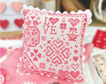 Valentine's Day Quaker Cross Stitch by Lindsey Weight of Primrose Cottage - PDF Pattern