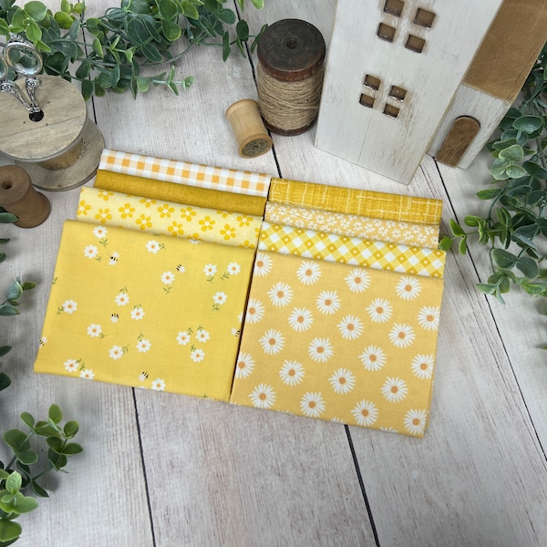 Sunshine Yellow 8 Fat Quarters curated by Primrose Cottage FQB-137