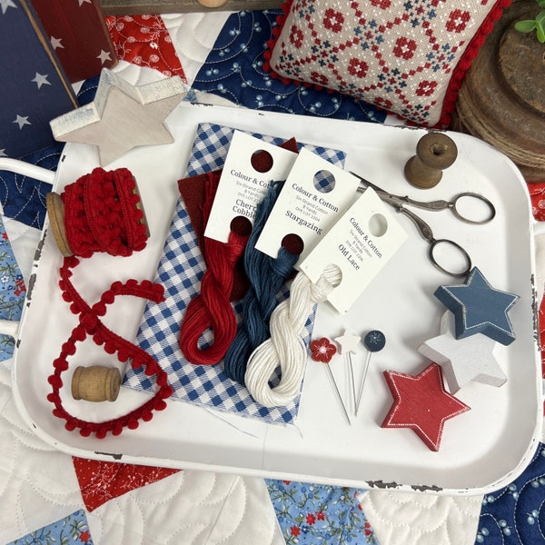 Red, White, and Blue Quilt Finishing Kit/Floss Pack By Lindsey Weight of Primrose Cottage FK-127