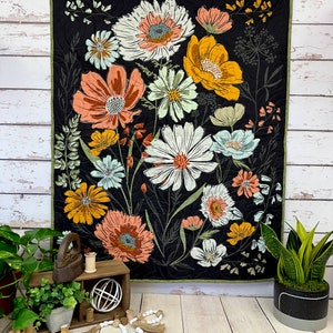 Woodland and wildflowers Panel Quilt Kit Black or Cream Color way Fabric by Fancy That for Moda Fabrics