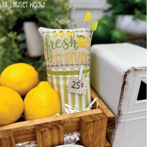 Fresh Lemonade Cross Stitch by Lindsey Weight of Primrose Cottage - PAPER Pattern PCS109