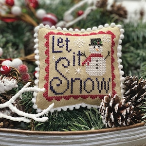 Let it Snow Christmas Stamp Cross Stitch by Lindsey Weight of Primrose Cottage Stitches - PAPER Pattern PCS-036