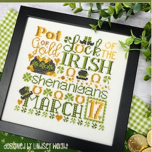 St. Patrick's Day Cross Stitch by Lindsey Weight of Primrose Cottage - PAPER Pattern PCS103