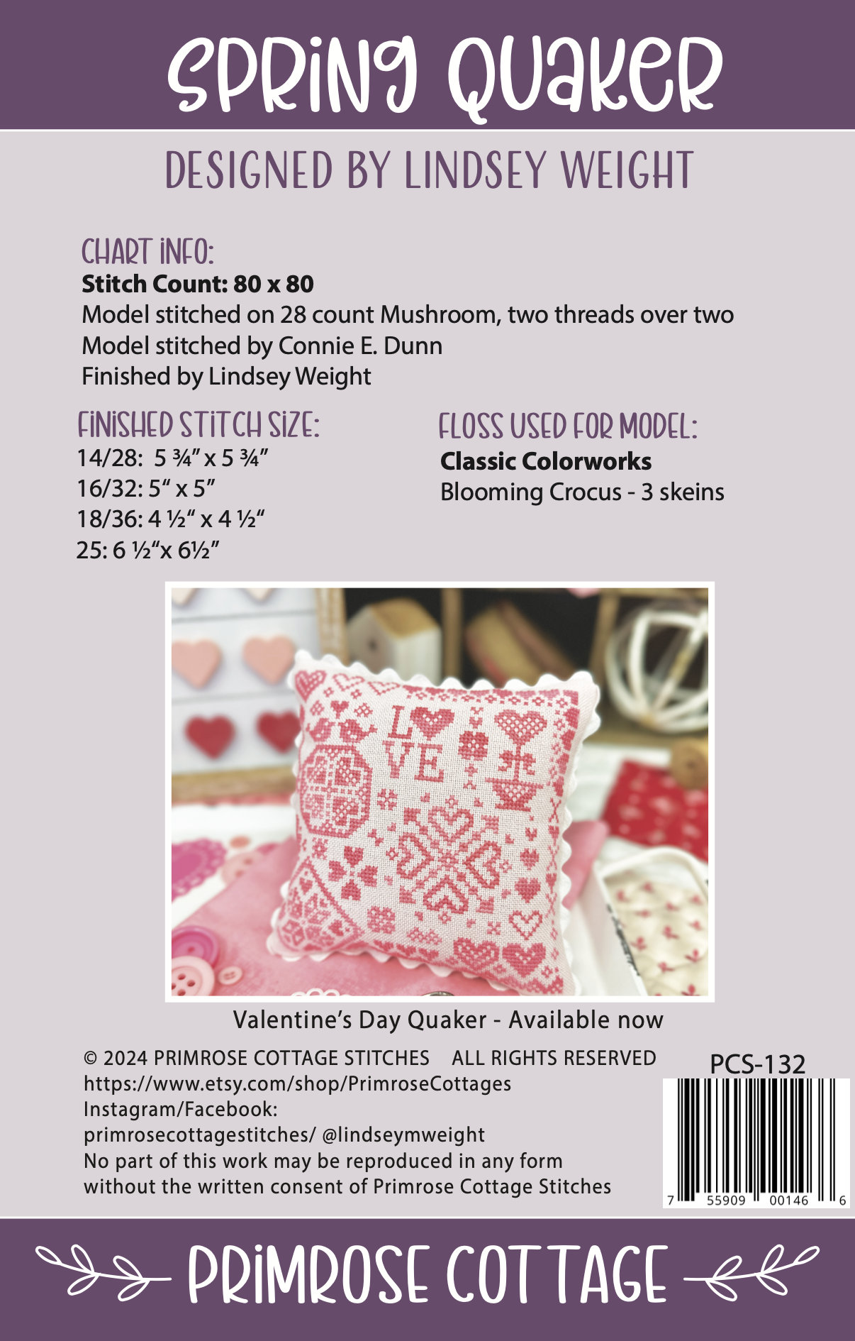 Spring Quaker Cross Stitch by Lindsey Weight of Primrose Cottage