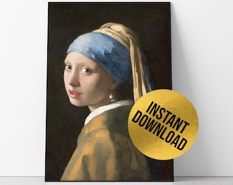 Girl with a Pearl earring Printable, Johannes Vermeer Instant Download, Classic Art Reproduction, Famous Art Printable