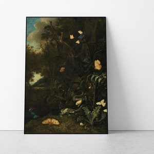 Dunkles Botanisches Plakat, Antique Botanische Wandkunst, Großbotanischer Druck, Waldwall-Kunst