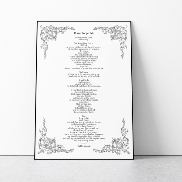 Pablo Neruda Poem Print, If You Forget Me Poem, Love Poem Print, Poetry Art Print, Love Poetry Poster