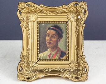 Antique Original Framed Miniature Oil Portrait , Small Painting