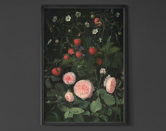 Impresión floral oscura, arte de pared Moody, arte de pared oscura, impresión botánica oscura, arte de pared gótica