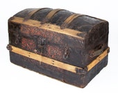 1800s Antique Trunk, Antique Storage Chest, Wooden Steamer Trunk, Dowry Chest with Dome Top