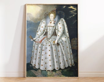 Impresión de arte de la reina Isabel I, retrato renacentista, impresión de bellas artes, impresión de retrato antiguo
